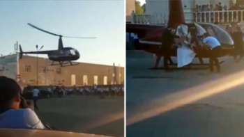 Фотография к новости: Қазақстанда жас жұбайлар тойға тікұшақпен келген