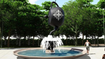 Фотография к новости: Кесеге шәй құйылып жатыр: Түркістанда ерекше субұрқақ ашылды