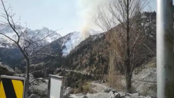 Фотография к новости: Медеуде құрғақ және қураған ағаш өртенген