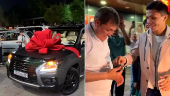 Фотография к новости: Санжар Тәшкенбай әкесіне темір тұлпар мінгізді