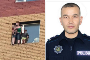 Фотография к новости: Полицейлер балаларымен бірге терезеден секірмек болған әйелді құтқарып қалды