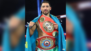 Фотография к новости: Жәнібек Әлімханұлы WBO және IBF нұсқалары бойынша Әлем Чемпионы атанды