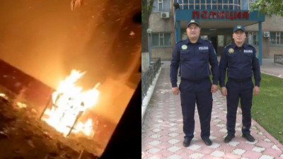 Түркістандық полицейлер өрт шыққан үйден отбасын аман алып шықты