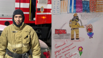 Фотография к новости: Құтқарылған бүлдіршін атыраулық өрт сөндірушіге алғысын білдірді