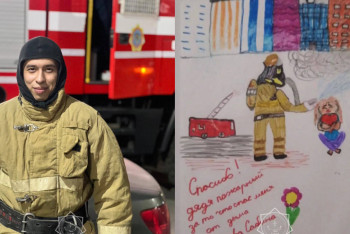 Фотография к новости: Құтқарылған бүлдіршін атыраулық өрт сөндірушіге алғысын білдірді