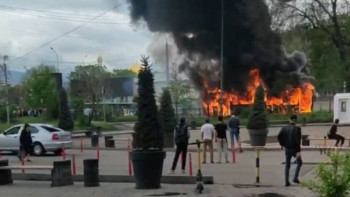 Фотография к новости: Алматыда автобус өртенді