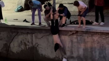 Фотография к новости: Алматыда жас жігіт өзенге түсіп кеткен күшікті құтқарды