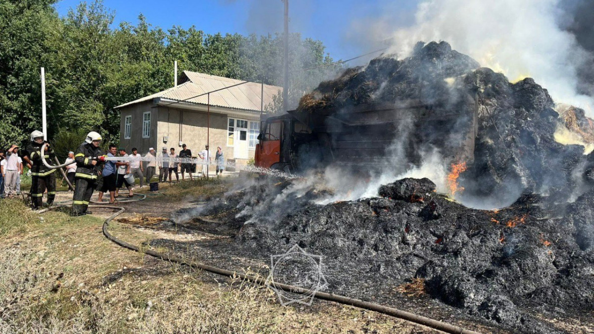 Түркістан облысында шөп тиелген жүк көлігі өртеніп кетті