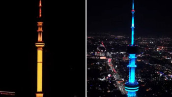 Фотография к новости: Алматыдағы «Көк төбе» телемұнарасы түрлі түске боялды