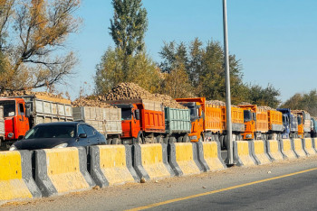 Фотография к новости: Жетісуда қызылша тиеген жүк көліктері кептелісте тұр