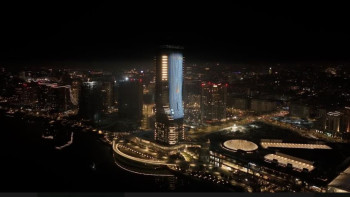 Фотография к новости: Белград мұнарасында еліміздің көк байрағы бейнеленді