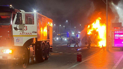 Елордада жолаушылар автобусы өртенді