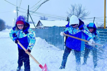 Фотография к новости: Елордалық еріктілер ардагерлер ауласындағы қарды күреді