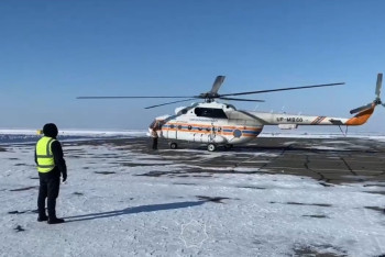 Фотография к новости: Жүкті әйел ТЖМ "Қазавиақұтқару" тікұшағымен шұғыл жеткізілді