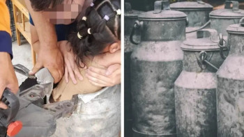 Фотография к новости: Аягөзде құтқарушылар бес жасар қызды сүт таситын бөшкеден шығарып алды