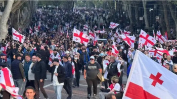 Фотография к новости: "Руставели даңғылын жауып тастады". Тбилисиде оппозицияның наразылығы қайта басталды