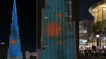 Фотография к новости: Әлемдегі ең биік ғимарат Қазақстанның көк туымен көмкерілді