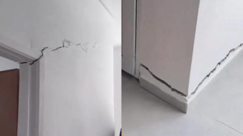 Фотография к новости: Жарты жылда жарылған әкімдік: Сайрамда жаңа ғимараттың қабырғасы сөгіле бастады