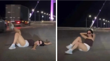 Фотография к новости: Семейде көпір үстінде жолға жатып фотоға түскен әйелге айыппұл салынды