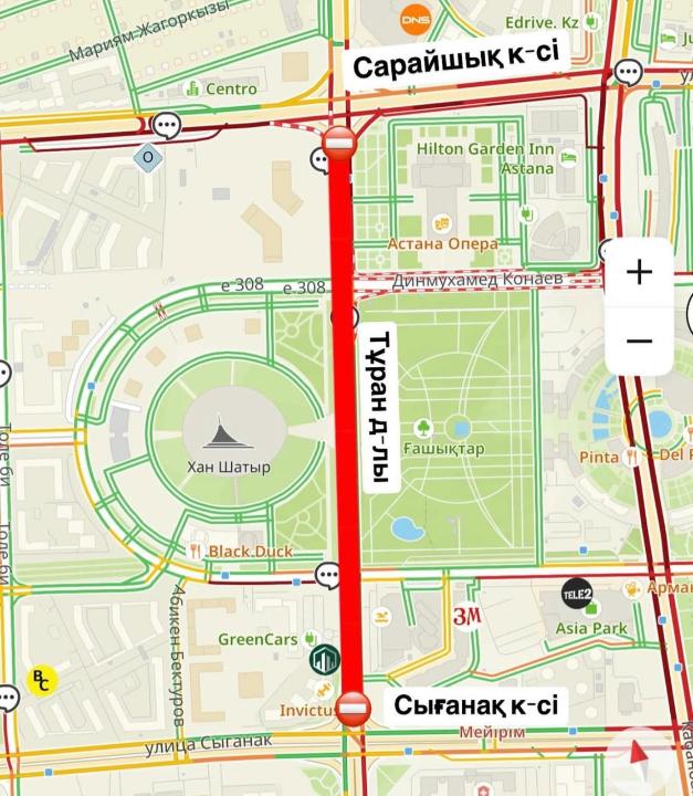 Астанада Тұран даңғылының учаскесі жөндеу жұмысына байланысты жабылады