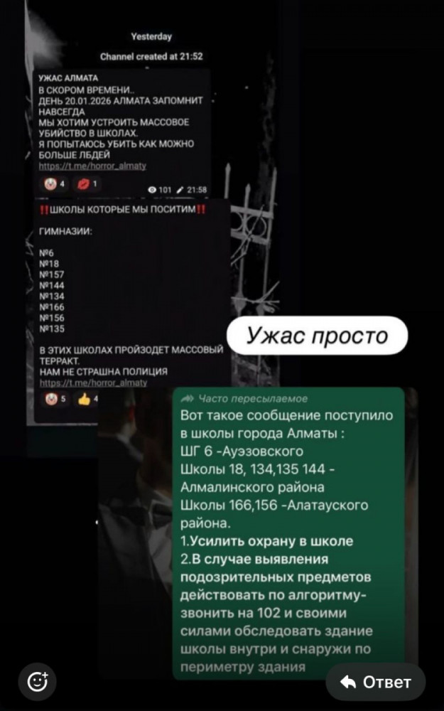Әлеуметтік желідегі дүрбелең: Алматы мектептерінде теракт жасалатыны хабарланды