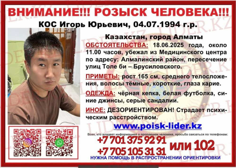 Алматыда психикалық ауытқуы бар науқас емханадан қашып кетті