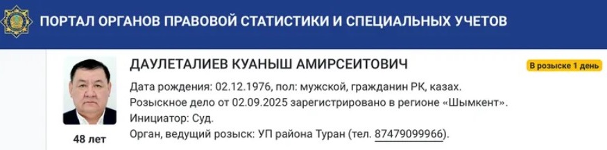 Шымкенттің бұрынғы мәслихат депутатына іздеу жарияланды